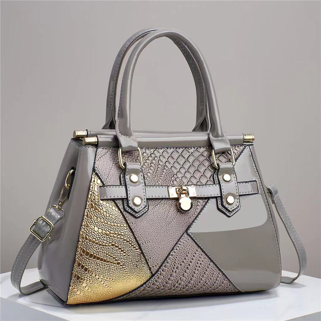 Snake Pattern  Texture Lizard Pattern Handbag with Bright Leather One Shoulder Crossbody Bag