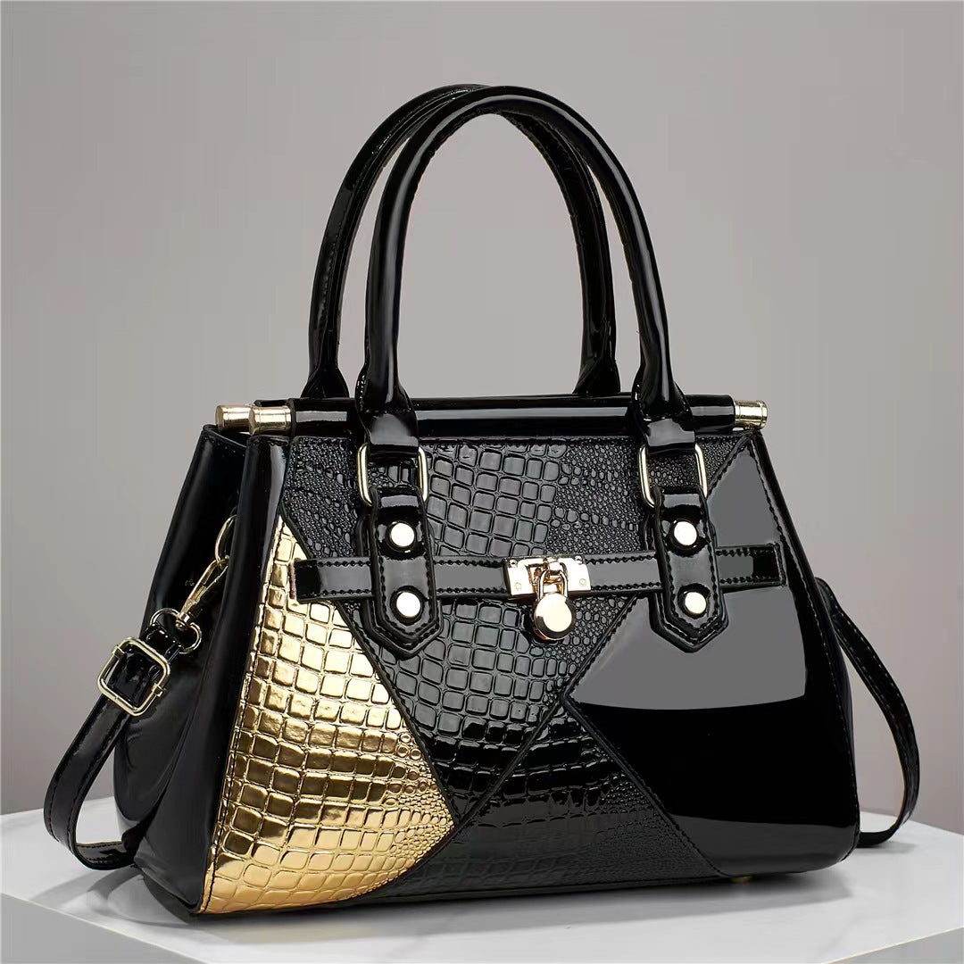 Snake Pattern  Texture Lizard Pattern Handbag with Bright Leather One Shoulder Crossbody Bag