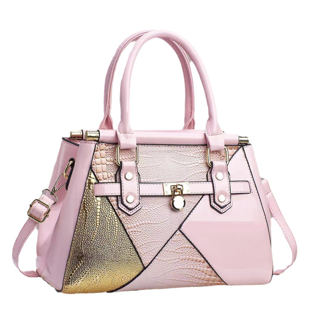 Snake Pattern  Texture Lizard Pattern Handbag with Bright Leather One Shoulder Crossbody Bag