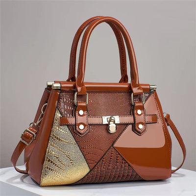 Snake Pattern  Texture Lizard Pattern Handbag with Bright Leather One Shoulder Crossbody Bag