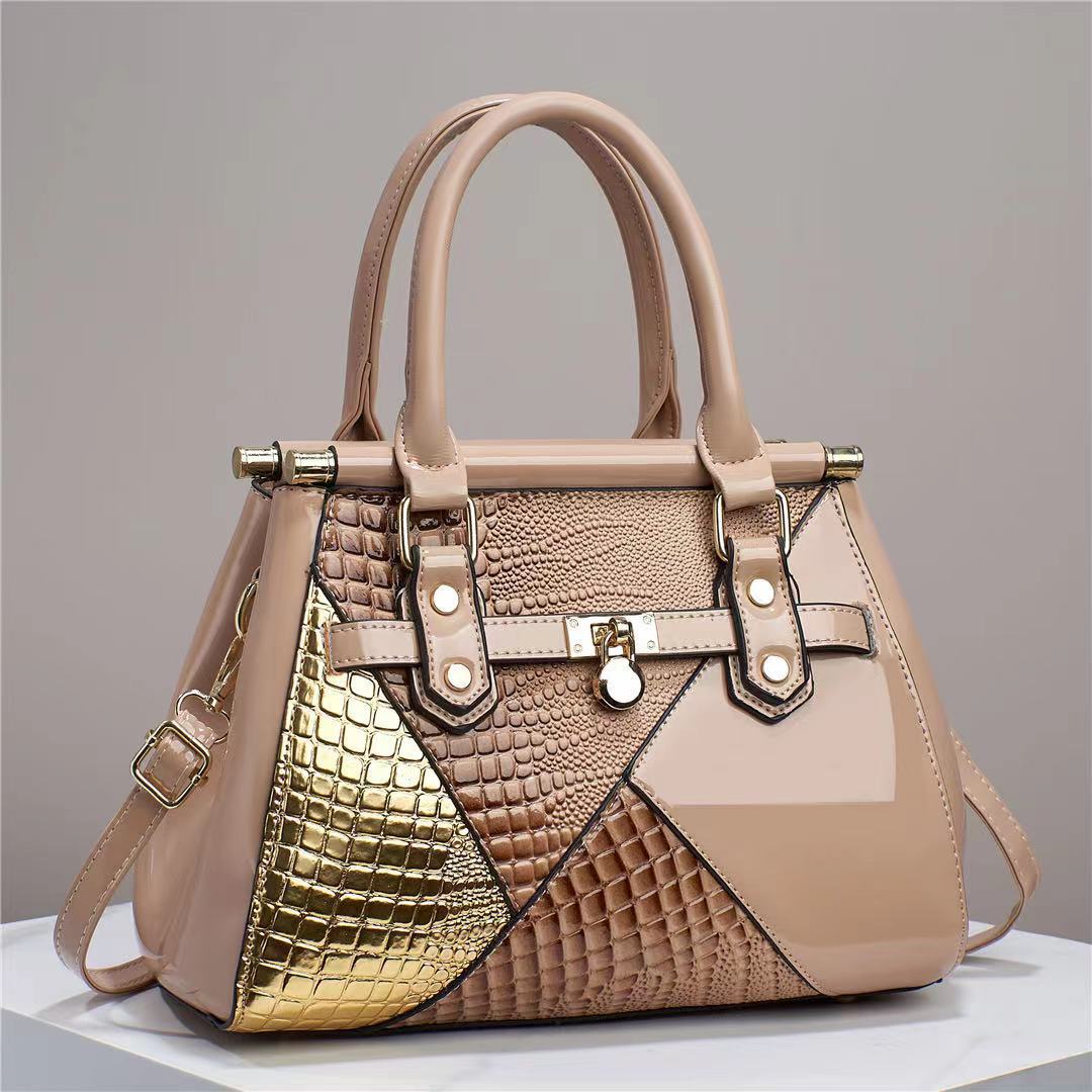 Snake Pattern  Texture Lizard Pattern Handbag with Bright Leather One Shoulder Crossbody Bag