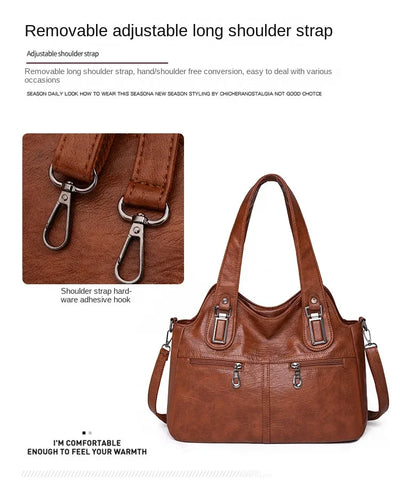 PU Top-Handle Bags Zipper Women's Bags on Sale 2024 High Quality Solid Shoulder Bags Sewing Thread Saddle Handbag Bolso