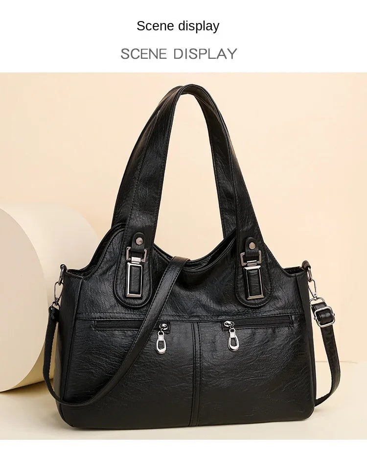 PU Top-Handle Bags Zipper Women's Bags on Sale 2024 High Quality Solid Shoulder Bags Sewing Thread Saddle Handbag Bolso