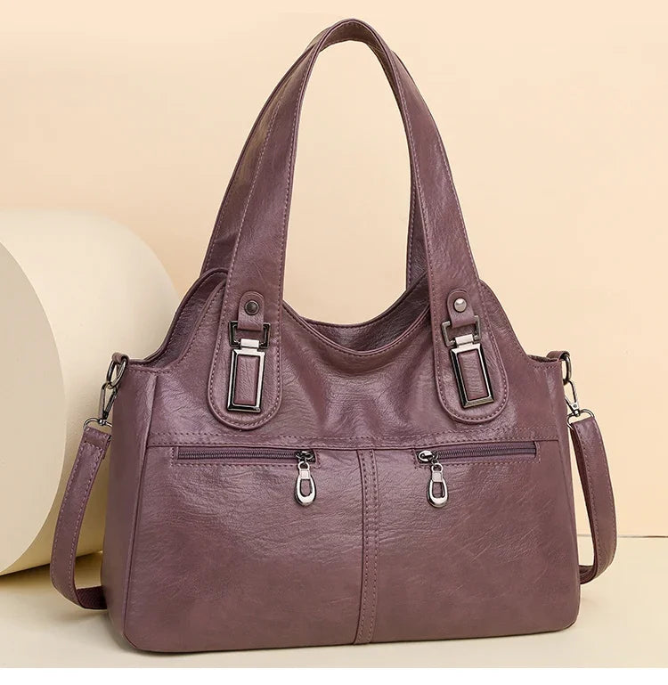 PU Top-Handle Bags Zipper Women's Bags on Sale 2024 High Quality Solid Shoulder Bags Sewing Thread Saddle Handbag Bolso