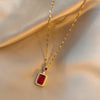 Stainless Steel Square Green Red Zircon Pendant Necklace    48119974265138
