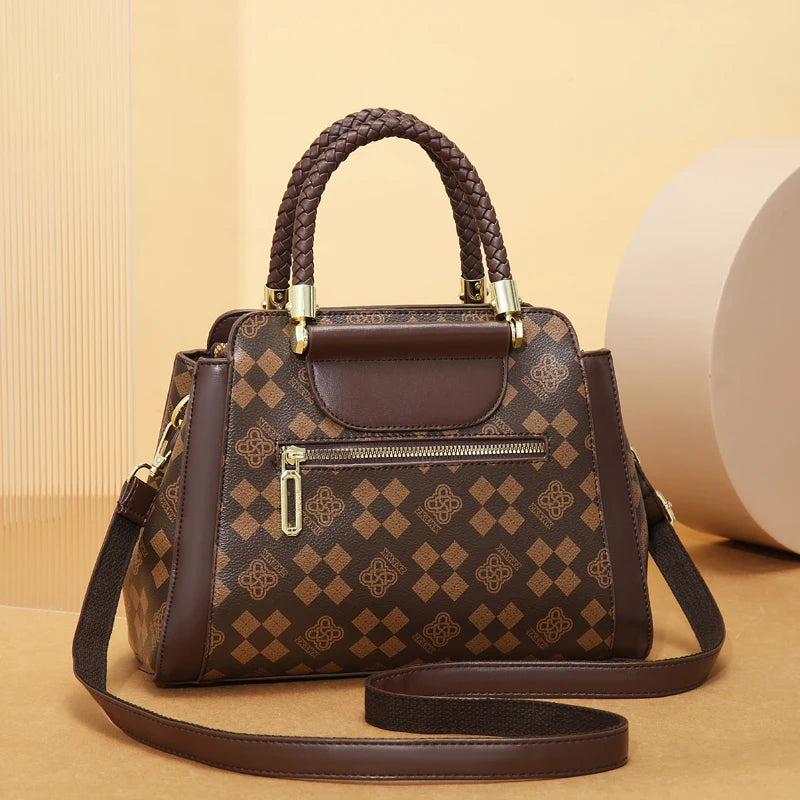 Fashionable retro square printed women's handbag, high quality cross-body bag