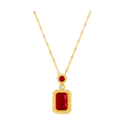 Stainless Steel Square Green Red Zircon Pendant Necklace    Stainless Steel Square Green Red Zircon Pendant Necklace