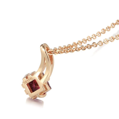 Square Red Natural Zircon Pendant Necklace